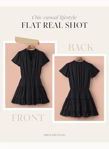 Womens Spring Summer 2025 Short Sleeve Split V Neck Ruffle Chiffon Elegant Mini Short Skirt Dresses