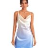 Women's Dress Ombre Draped Collar Satin Cami Dress - Sexy Spaghetti Strap Backless Zipper Short Dress Women's Dress