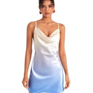 Women's Dress Ombre Draped Collar Satin Cami Dress - Sexy Spaghetti Strap Backless Zipper Short Dress Women's Dress