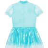Womens Shiny Satin Maid Dress Short Puff Sleeve Frilly A-line Mini Dress Cosplay Costume