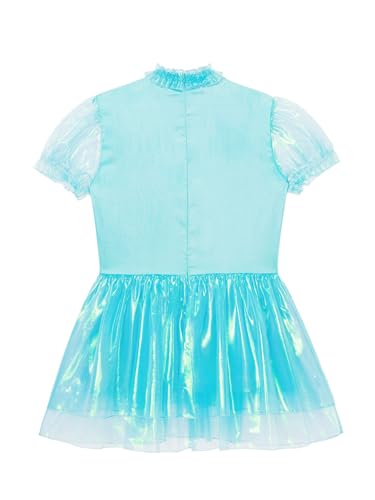 Womens Shiny Satin Maid Dress Short Puff Sleeve Frilly A-line Mini Dress Cosplay Costume