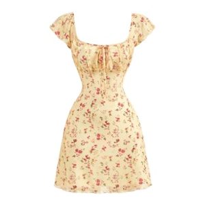 Women's Vintage Floral Dress Summer Cap Sleeve Mini Dresses Going Out Beach Short Dress