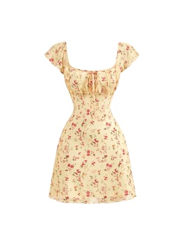 Women's Vintage Floral Dress Summer Cap Sleeve Mini Dresses Going Out Beach Short Dress
