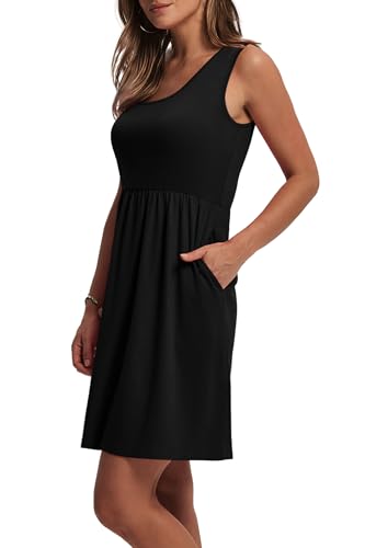 Women's Summer Dress 2025 A-Line Sleeveless Casual Sundress with Pockets Floral/Solid