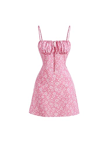 Women's Summer Floral Cherry Print A Line Short Cami Dress