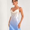 Women's Dress Ombre Draped Collar Satin Cami Dress - Sexy Spaghetti Strap Backless Zipper Short Dress Women's Dress