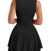 Women's Ruffle Hem Boat Neck Mini Dress Sleeveless Ruched Corset Short Party Dresses