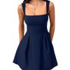Women's Sexy Sleeveless Square Neck Adjustable Straps Bow Tie A-line Mini Party Club Dress