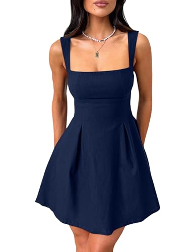 Women's Sexy Sleeveless Square Neck Adjustable Straps Bow Tie A-line Mini Party Club Dress