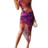 Women's Tie Dye Cowl Neck Split Hem Bodycon Cami Dress Backless Long Dresses