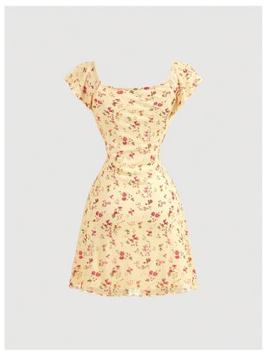Women's Vintage Floral Dress Summer Cap Sleeve Mini Dresses Going Out Beach Short Dress