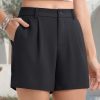 Shorts for Women Dressy Casual Summer Pleated Tailored Back Elastic Waist Trouser Shorts with Pockets