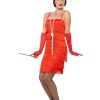 Flapper Costume, Red with Short Dress, Headband & Gloves, 1920's Razzle Fancy Dress, Adult Dress Up Costumes