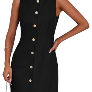 Work Dresses for Women 2025 Summer Business Formal Short Dress Sleeveless Button Down Elegant Office Outfits