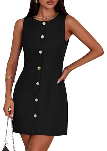 Work Dresses for Women 2025 Summer Business Formal Short Dress Sleeveless Button Down Elegant Office Outfits