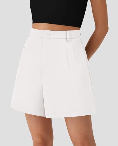 Shorts for Women Dressy 2025 Summer Elastic High Waisted Wide Leg Business Casual Work Shorts with Pockets