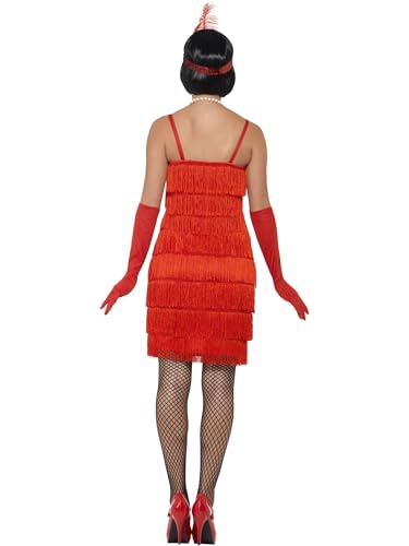 Flapper Costume, Red with Short Dress, Headband & Gloves, 1920's Razzle Fancy Dress, Adult Dress Up Costumes