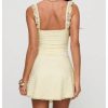 Women's Floral Lace Bow Ruffle Tank Mini Dress Scoop Neck Sleeveless Short Dresses