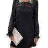 Women's Dress Contrast Mesh Flare Sleeve Tunic Dress - Casual Short Dress with Flare Sleeves and Contrast Mesh Details Dress