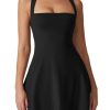 Womens Square Neck Tennis Dress Sleeveless Built in Shorts Golf Athletic Dress with Pockets