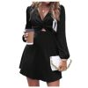 2024 Women's Cut Out Mini Dress Knot Front V-Neck Long Sleeve Short A-Line Flare Dress Ruffle Mini Swing Skater Dress