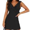 Women's Sexy V Neck Sleeveless Backless Ruffles Dress for Women Elegant Mesh Party Fitted Cocktail Mini Dresses