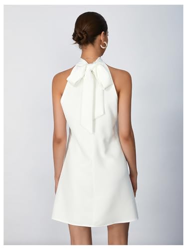 Women's Pearl Beaded Halter Twist Sleeveless Tie Back Dress A Line Dress