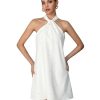 Women's Pearl Beaded Halter Twist Sleeveless Tie Back Dress A Line Dress