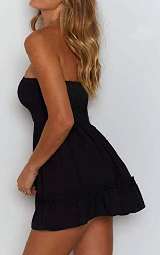 Tube Top Dress for Women Summer Solid Strapless Mini Dresses, Off The Shoudle Ruffle Beach Dress