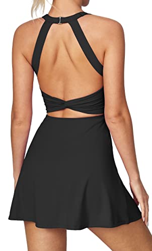 Tennis Dress with Built in Shorts and Bra Athletic Dress for Women Summer Cut Out Twisted Golf Workout Dress