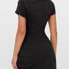 Women Summer Short Sleeve Square Neck Bodycon Tie Cinched Waist Romper Mini Dress Athletic Night Out Vacation Dress