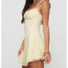 Women's Floral Lace Bow Ruffle Tank Mini Dress Scoop Neck Sleeveless Short Dresses