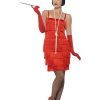 Flapper Costume, Red with Short Dress, Headband & Gloves, 1920's Razzle Fancy Dress, Adult Dress Up Costumes