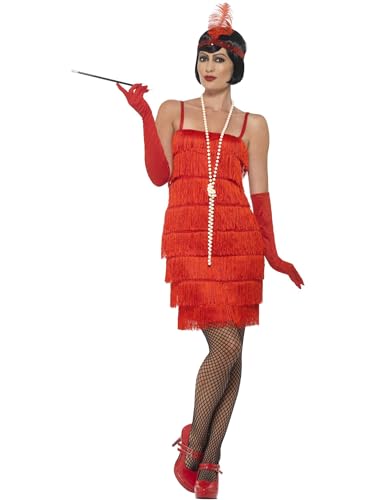 Flapper Costume, Red with Short Dress, Headband & Gloves, 1920's Razzle Fancy Dress, Adult Dress Up Costumes