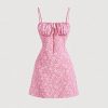 Women's Summer Floral Cherry Print A Line Short Cami Dress