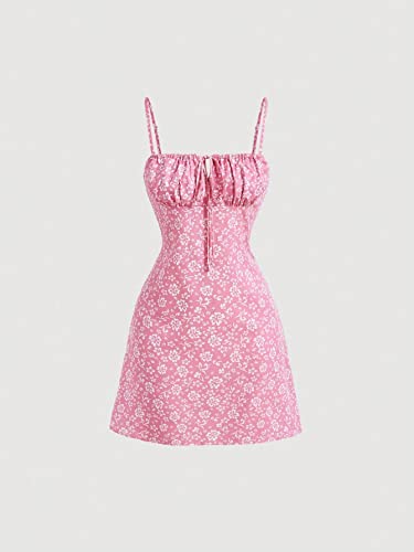 Women's Summer Floral Cherry Print A Line Short Cami Dress