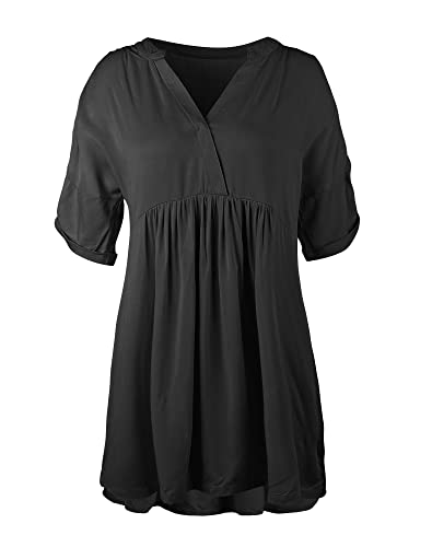 Women's Babydoll Short Sleeve Tunic Dress V Neck Cute Casual Loose Dresses