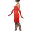 Flapper Costume, Red with Short Dress, Headband & Gloves, 1920's Razzle Fancy Dress, Adult Dress Up Costumes