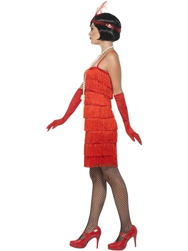 Flapper Costume, Red with Short Dress, Headband & Gloves, 1920's Razzle Fancy Dress, Adult Dress Up Costumes