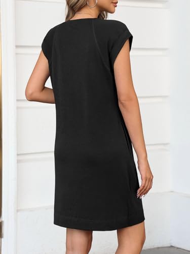 Womens Summer T Shirt Dress Casual Cap Sleeve Crewneck Loose Shift Mini Dresses