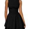 Women's Ruffle Hem Boat Neck Mini Dress Sleeveless Ruched Corset Short Party Dresses