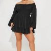 Women Plus Size Rompers Playsuits Swiss Dot Boat Neck Off Shoulder Long Sleeve Short Jumpsuits