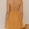 Womens V Neck Crisscross Backless Dresses Tie Back Sleeveless Ruffle Hem Flowy Swing A-Line Vintage Summer Mini Dress