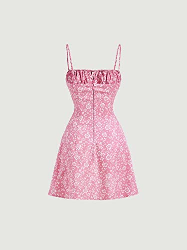 Women's Summer Floral Cherry Print A Line Short Cami Dress