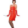 Flapper Costume, Red with Short Dress, Headband & Gloves, 1920's Razzle Fancy Dress, Adult Dress Up Costumes