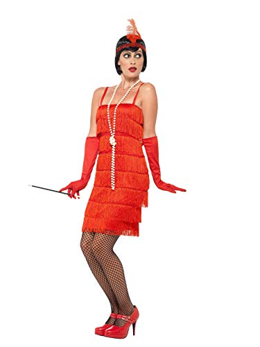 Flapper Costume, Red with Short Dress, Headband & Gloves, 1920's Razzle Fancy Dress, Adult Dress Up Costumes