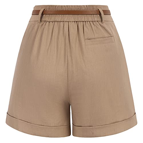 Women Bermuda Shorts Elastic Waist Wide Leg Shorts with Pockets & Belts