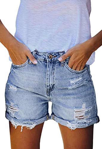 Women's High Waisted Denim Shorts Casual Ripped Summer Hot Short Jeans Frayed Distressed Jeans Shorts with Pockets