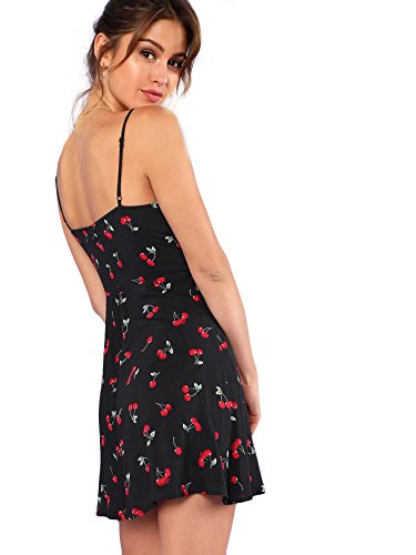 Women's Summer Floral Cherry Print A Line Short Cami Dress