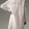 Women Eyelet Lace Dress Button Down Shirt Loose Fit Summer Casual Mini Dress
